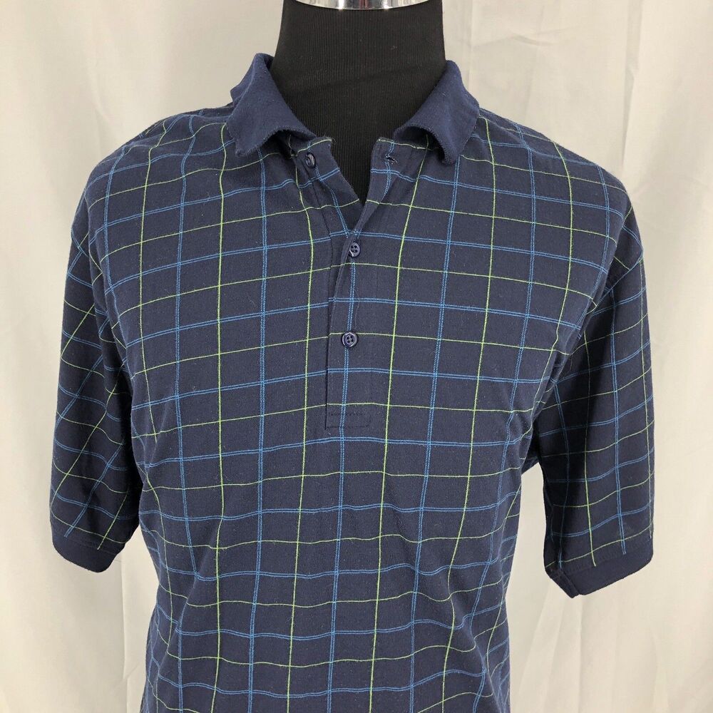 Steve & Barry’s Navy Blue Windowpane Plaid Polo Shirt XXL